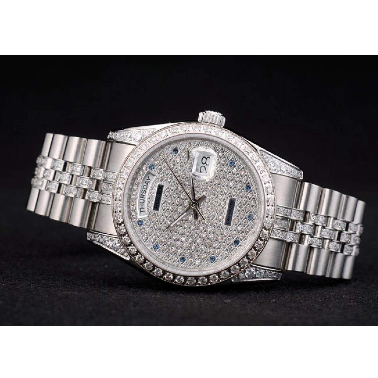 Rolex copies cheap Diamond Dial DayDate Bracelet Diamond 41985 Stainless Plated Plated Rolex Steel 0604